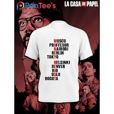 Money heist is a spanish heist crime drama television series created by álex pina. La Casa De Papel Money Heist List Of Character Names T Shirt Design Shopee Philippines