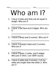 A Worksheet Describing 2d Amd 3d Shapes Students Must Use The Hints To Guess Which Shape It Is 2nd Grade Reading Worksheets Teaching Spelling Time Worksheets