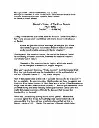 Belshazzar's feast, or the story of the writing on the wall (chapter 5 in the book of daniel), tells how belshazzar holds a great feast and drinks from the vessels that had been looted in the destruction of the first temple. Daniel S Vision Of The Four Beasts Part One Daniel 7 1 14 Nkjv
