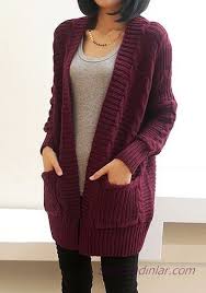 2019 Wool Cardigan Models Burgundy Lange Vordertaschen Kleidung 2020 Hirkalar Stil Moda Kadin