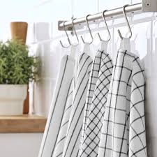 Rinnig Dish Towel White Dark Gray Patterned 18x24 Ikea In 2021 Dish Towels White Towels Simple Storage