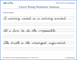 Writing Cursive Sentences Worksheets Free And Printable K5 Learning