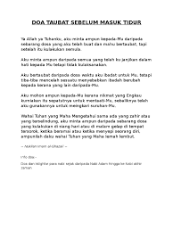 Rabbanaa zhalamnaa anfusana wainlam taghfirlanaa watarhamnaa lanakuunanna minal khaasiriin. Doa Taubat Sebelum Masuk Tidur