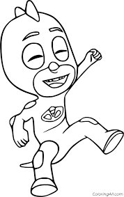 This is black and white picture of gecko from pj masks. Pj Masks Gekko Laughing Coloring Page Coloringall