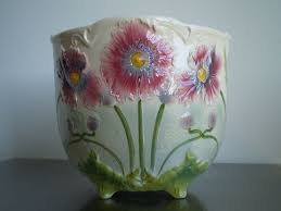 Cache Pot St Art Nouveau Ceramique St Clement Deco Fleur Pavot Barbotine Majolic Majolica Vase Decor