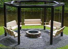 This is an amazing idea of fire pit swings. Hexagon Swing Pergola With Fire Pit Backyard Fire Backyard Fire Pit Seating