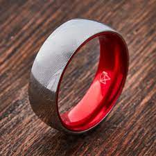 Embr Wood Grain Damascus Steel Ring Resilient Red Damascus Steel Ring Pink Wedding Rings Engagement Rings Couple