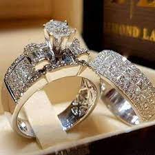 Crystal Zircon Wedding Ring Set Rings Blingrific Womens Engagement Rings Wedding Ring Sets Wedding Rings Engagement