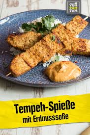 Tempeh Spiesse Mit Erdnusssosse Tempeh Rezepte Erdnusssosse