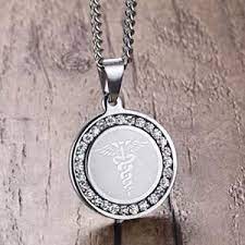Crystal Stainless Medical Id Pendant Necklace Silver Tone In 2021 Silver Necklaces Silver Pendant Necklace Pendant
