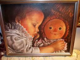VINTAGE 1985 FRAMED Painting, Raggedy Ann and Andy, Oil