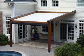 Private Residence Landscape Pool And Patio Application Northern Nj Gennius L1 Model Retractable Pergola Awning With Integrated Solar Shade Richard Rogers Patio Shade Patio Canopy Pergola With Roof