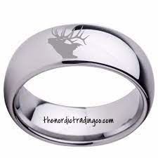 Elk Head Etched Hunters Wedding Ring Men S Silver Or Black Tungsten Carbide Wedding Bands Anniversary Birthday Father S Day Gift Ideas Him Dad Grad Grandpa Son Rings Mens Wedding Bands Moissanite