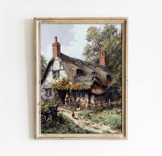 Charming English Cottage Rustic Countryside Digital Art Print Art Academi  Wall Art Instant Download