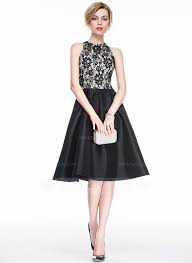 Black A Line Cocktail Dress Us 83 00 A Line Princess Scoop Neck Knee Length Taffeta Lace Cocktail Dress Jj S House Cocktail Dress Lace Cocktail Dress Classy