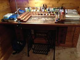 Fly Tying Desk Made From And Old Singer Sewing Machine Table Fly Tying Desk Singer Sewing Machine Table Fishing Room