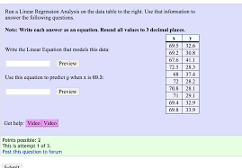 The equation for this regression is represented by; Run A Linear Regression Analysis On The Data Table To Chegg Com