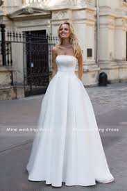 Explore a variety of strapless wedding dresses at theknot.com. Strapless White Matte Satin Crystals Bodice A Line Wedding Dress With Pocket Vestido De Noiva Bridal Gown Wedding Dresses Aliexpress