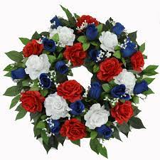 Red white blue artificial flowers. Patriotic Red White Blue Door Wreath Floral Home Decor Silk Rose Arrangements Tulip Floral Arrangements Magnolia Silk Flower Arrangements Tropical Arrangements Tropical Silk Flower Arrangements Peony Arrangement Sunflower Arrangements