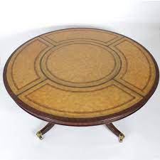 Kyoto cream round extending dining table with 4 grey leather chairs. Round Leather Top Dining Or Library Table For Sale At 1stdibs
