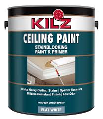 Ceiling paint is a very flat white paint…flat so imperfections do not pop but on the downside so flat that it stains easily. Kilz Stainblocking Interior Ceiling Paint And Primer In One Flat White Walmart Com Walmart Com