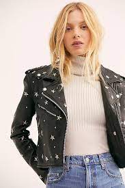 Star Studded Mercury Cropped Jacket Black Studded Leather Jacket Studded Leather Jacket Fashion