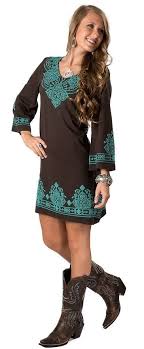 Turquoise Brown Cowgirl Dress Cowgirl Dresses Western Wear For Women Western Wear Dresses