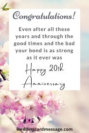 Traditionally, the 20th anniversary was celebrated with china but in modern days, the official gift is platinum. 20th Wedding Anniversary Quotes And Wishes Wedding Card Message
