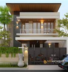 Selain itu pilihan atap sandar yang melengkung juga memberi kesan yang unik pada desain rumah ini. Desain Rumah Minimalis Modern 2 Lantai Type 350