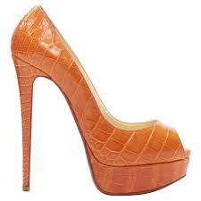 Christian Louboutin Orange Crocodile Leather Peep Toe Platform Pump Eu36 For Sale At 1stdibs