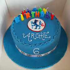Birthday Cake For 6 Year Old Boy Chelsea Cake For 6 Year Old Boy Coloured Candles Football Cake Football Cake Cake Coloured Candles