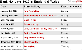 Find the holidays dates and days in year 2015 like new year's day, good friday, easter monday, early may bank holiday, spring bank holiday, summer bank holiday, christmas day, boxing day in uk. Bank Holidays 2023 In The Uk With Printable Templates