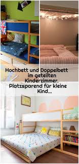 Hochbett Und Doppelbett Im Geteilten Kinderzimmer Platzsparend Fur Kleine Kind Kinder Zimmer Hochbett Kinder Zimmer Kinderzimmer