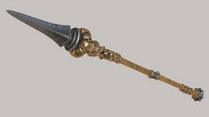 The head may be simply the sharpened end of the shaft itself, as is the case with fire hardened spears, or it may be made of a more durable material fastened to the shaft, such as bone, flint, obsidian, iron, steel, or bronze (or other type of stone or metal). Fantasy Spear Pbr 3d Model Spears Weapon Sword Drawing Fantasy