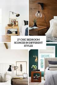 In this gorgeous green and brown bedroom from interior designer tobi fairley, a stunning chandelier and two small bedside wall sconces set the lighting scene. 27 Chic Bedroom Sconces In Different Styles Digsdigs