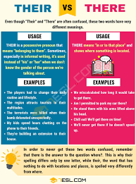 Their Vs There When To Use There Vs Their With Useful Examples 7 E S L In 2020 English Writing Skills English Grammar Teaching English Grammar