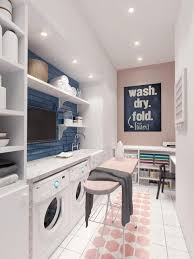 Clean And Cozy And I Love The Idea Of The Television Modern Laundry Rooms Laundry Design Laundry Room Decor