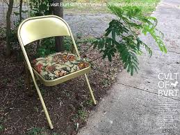 1950 S Mecoline Padded Upholstered Gold Metal Folding Chair With Floral Pattern Print Upholste Metal Folding Chairs Folding Chair Oversized Chair And Ottoman