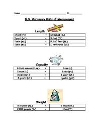 Customary Conversion Chart Worksheets Teaching Resources Tpt