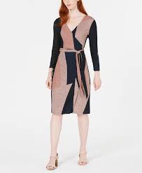 Find the perfect dress for you and shop for women's casual dresses, cocktail and party styles, formal gowns, and special occasion dresses in a variety of silhouettes and available in missy, plus, and petite sizes. Bar Iii Colorblocked Shine Knit Wrap Dress Created For Macy S Reviews Dresses Women Macy S