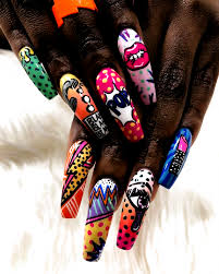 Professionally performed and crazy nail designs pattern on nails can be done not only with the help of brushes, but also with the help of dots. Pin On Nails Design Unique Graffiti Nails Nail Designs Unique Pop Art Nails