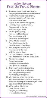 Pass The Parcel Rhyme Baby Shower Funny Funny Baby Shower Games Baby Shower Fun