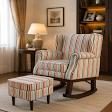 Luxury Striped Wingback Rocking Chair with Ottoman product image