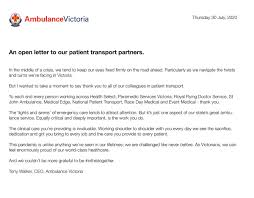 Maybe you would like to learn more about one of these? Ambulance Victoria On Twitter An Open Letter From Agwalker01 To Our Patient Transport Partners Healthselect Stjohnvic Paramedic Services Victoria Royal Flying Doctor Service Medical Edge National Patient Transport Race Day Medical And
