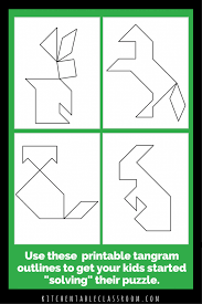 Great collection of jigsaws and math puzzles, mysterious mazes and labyrinths, intriguing visual logic games, easy handwriting worksheets and spot the difference activities, crosswords for kids, guess the word, rebuses, word search and many other brain teasers. Printable Tangrams An Easy Diy Tangram Template The Kitchen Table Classroom Tangram Patterns Tangram Activities Tangram