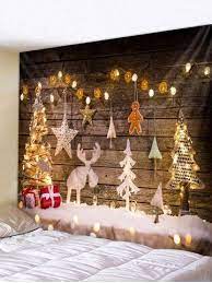 Christmas Tree Lights Gift Print Tapestry Wall Hanging Art Decoration Wood Christmas Tree Christmas Tree With Gifts Wooden Christmas Trees