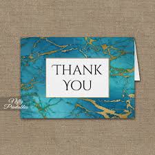 Blue and gold marble background. Blue Gold Marble Folded Thank You Cards Printed Nifty Printables