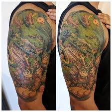 Dragon ball z shenron tattoo sleeve. Shenron And Goku Half Sleeve By Jeff Chronic Ink Tattoo Dbz