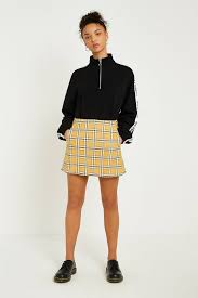 Black And Yellow Checkered Skirt Uo Mustard Yellow Checked Pelmet Skirt Mustard Yellow Fashion Womens Skirt