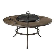 Enjoy both the beauty of the elegant cast aluminum frame and the diamond glass fire rocks as well as the warmth of a fire on. Hampton Bay 42 In Brown Round Steel Wood Burning Outdoor Patio Fire Pit Table A208001401 The Home Depot